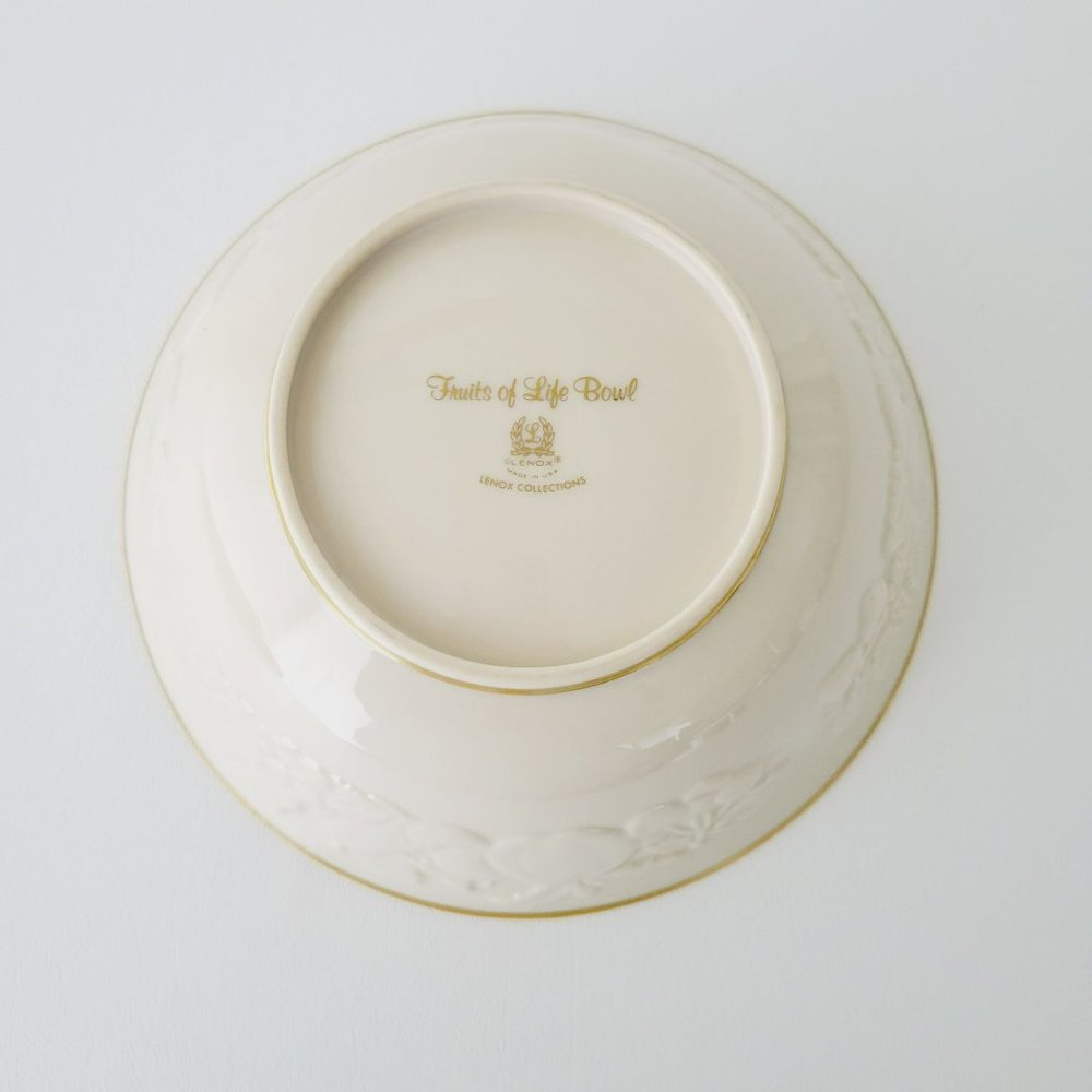 Lenox Fruits of Life Serving Bowl, Gold Trim Embossed Fruit Vintage USA Made - Picture 8 of 14
